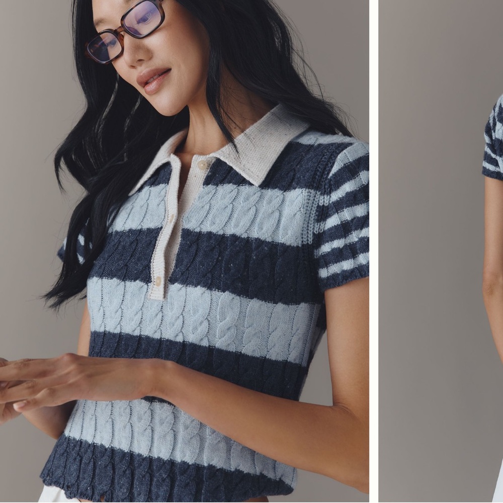 Pilcro Cotton Wool Blend Cable-Knit Polo Sweater